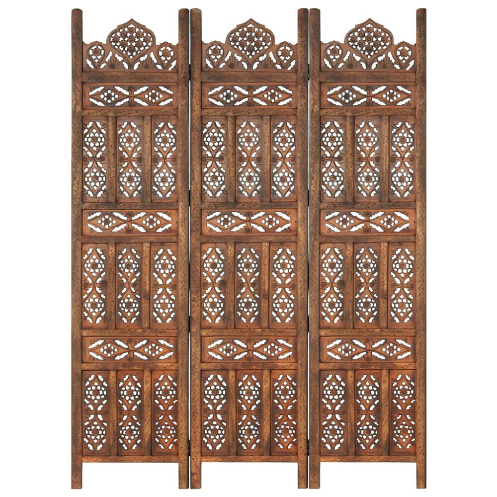 vidaXL Rumsavdelare 3 paneler handsnidad brun 120x165 cm mangoträ