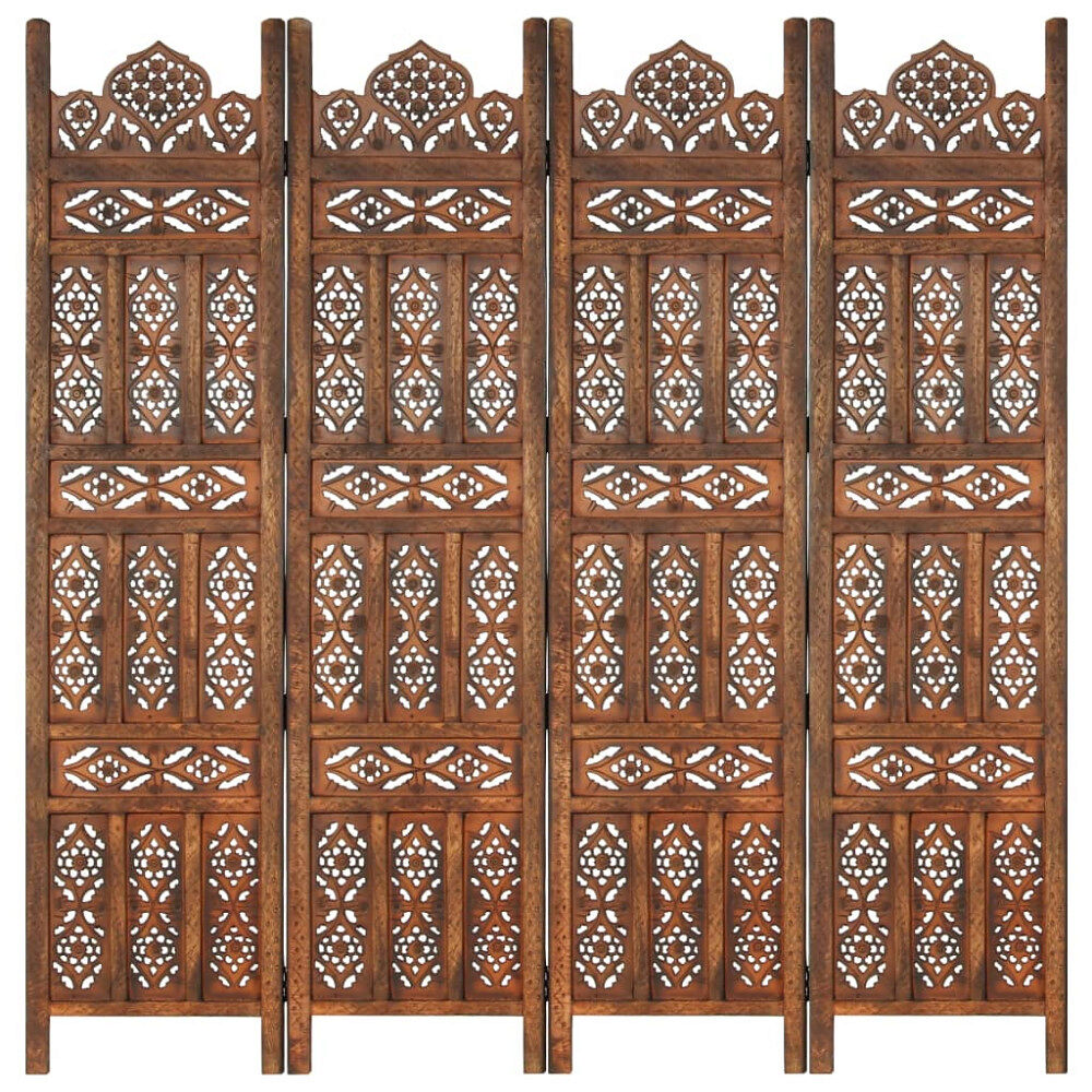 vidaXL Rumsavdelare 4 paneler handsnidad brun 160x165 cm mangoträ