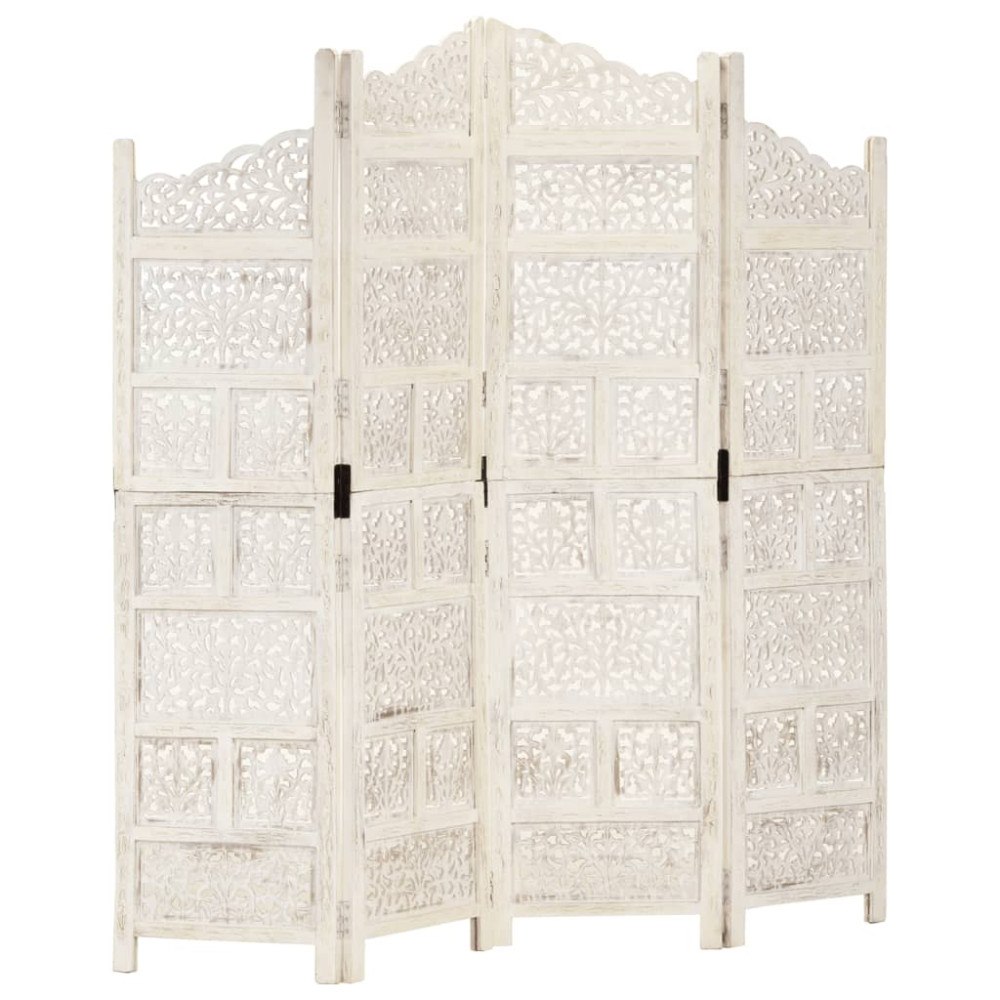 vidaXL Rumsavdelare 4 paneler handsnidad vit 160x165 cm mangoträ