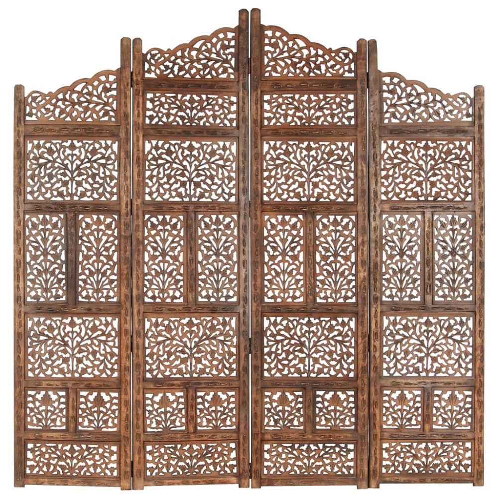 vidaXL Rumsavdelare 4 paneler handsnidad brun 160x165 cm mangoträ