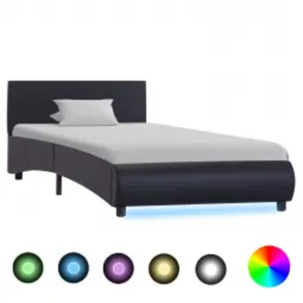 vidaXL Sängram med LED svart konstläder 100x200 cm