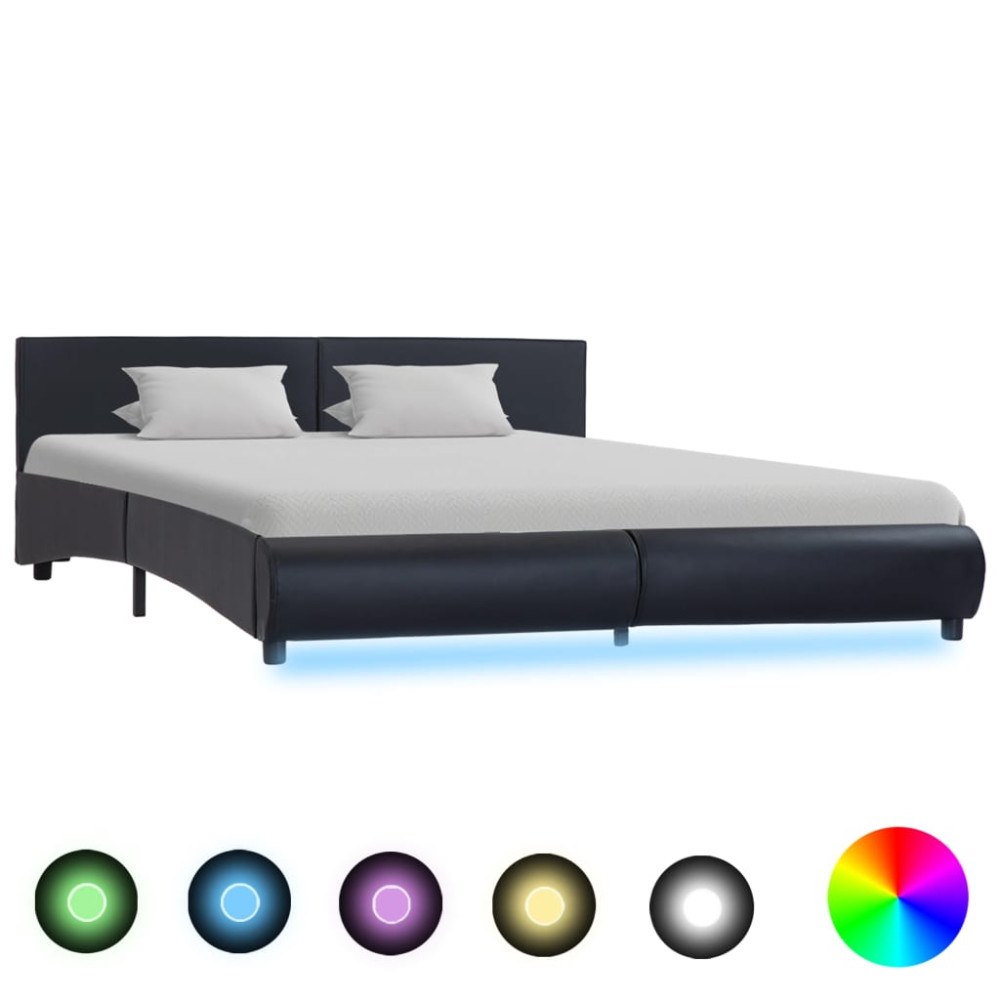 vidaXL Sängram med LED svart konstläder 160x200 cm
