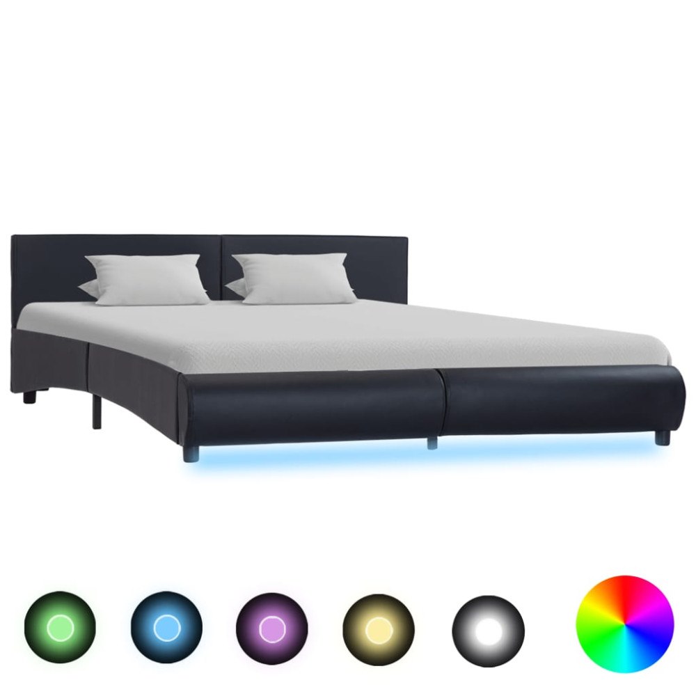 vidaXL Sängram med LEDs utan madrass svart 180x200 cm