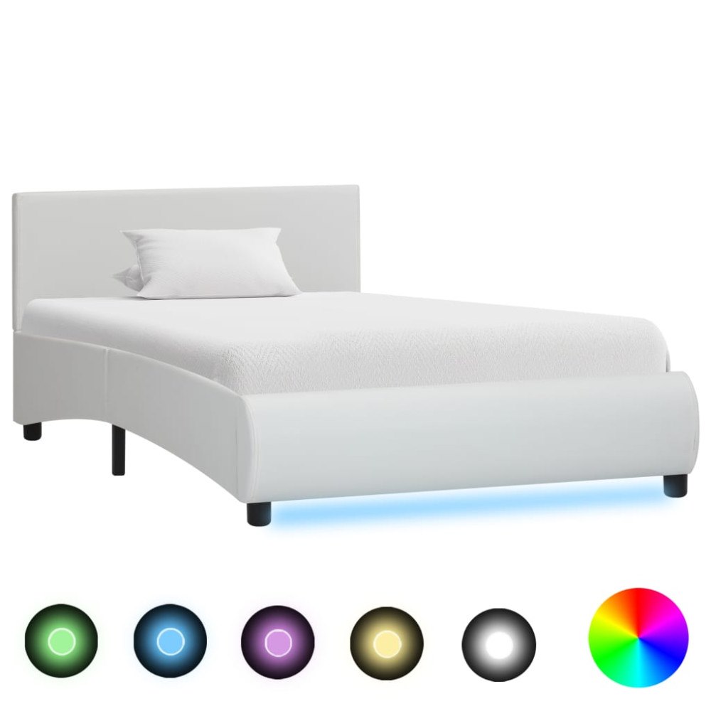 vidaXL Sängram med LED vit konstläder 100x200 cm