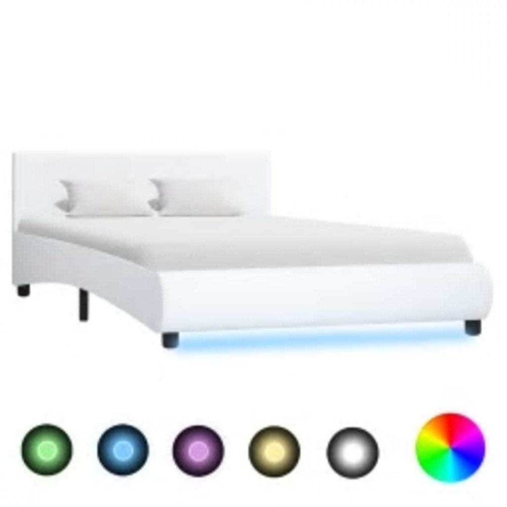 vidaXL Sängram med LEDs utan madrass vit 120x200 cm