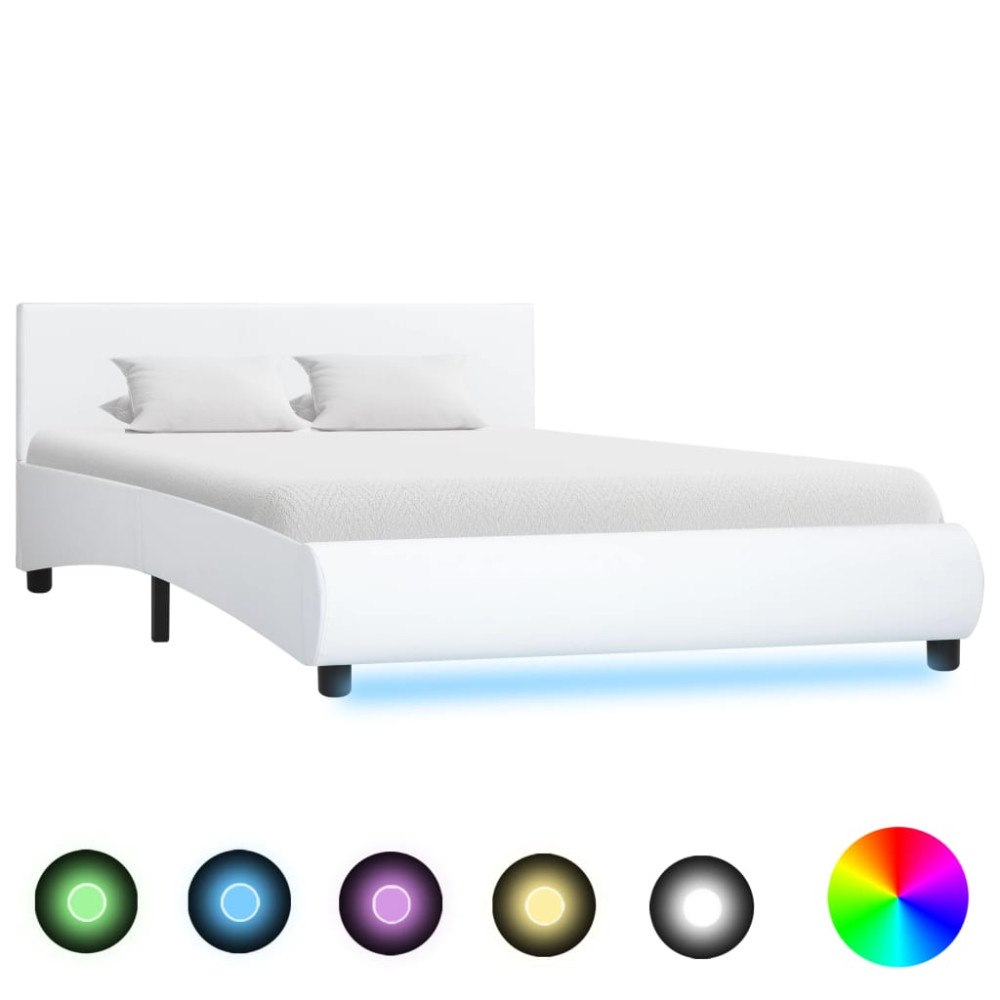 vidaXL Sängram med LEDs utan madrass vit 120x200 cm