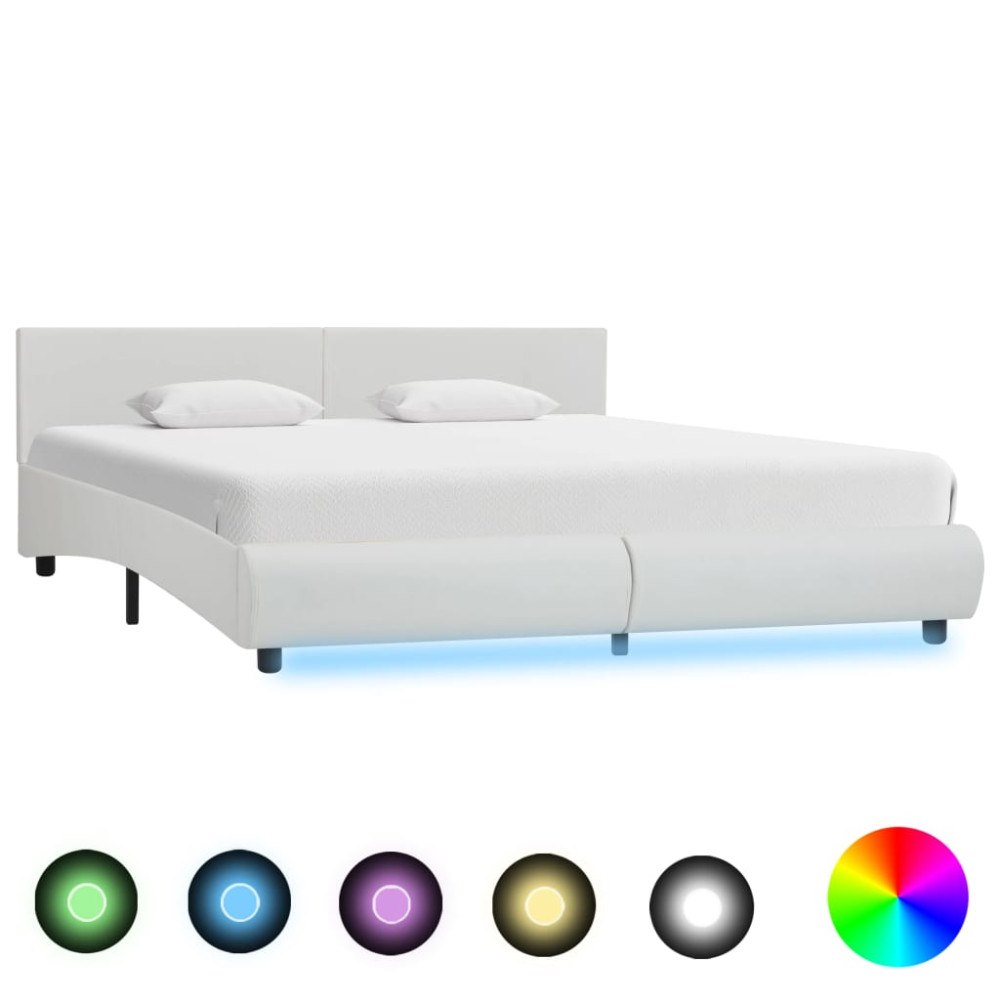 vidaXL Sängram med LED vit konstläder 160x200 cm