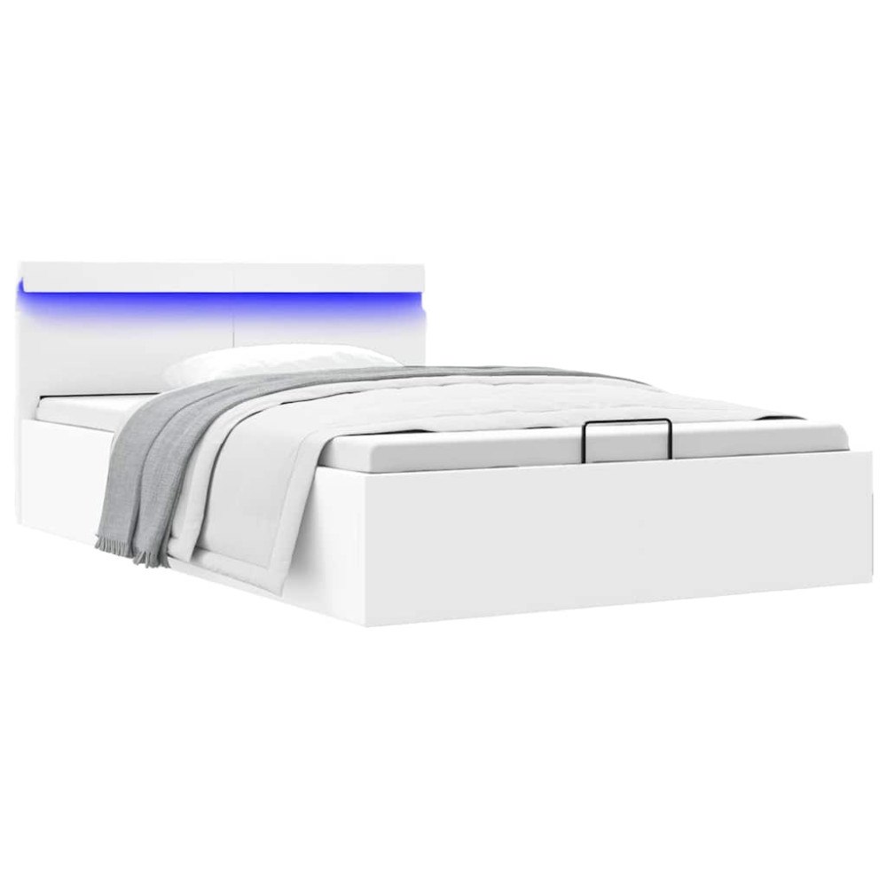 vidaXL Sängram hydraulisk förvaring utan madrass LEDs vit 120x200 cm