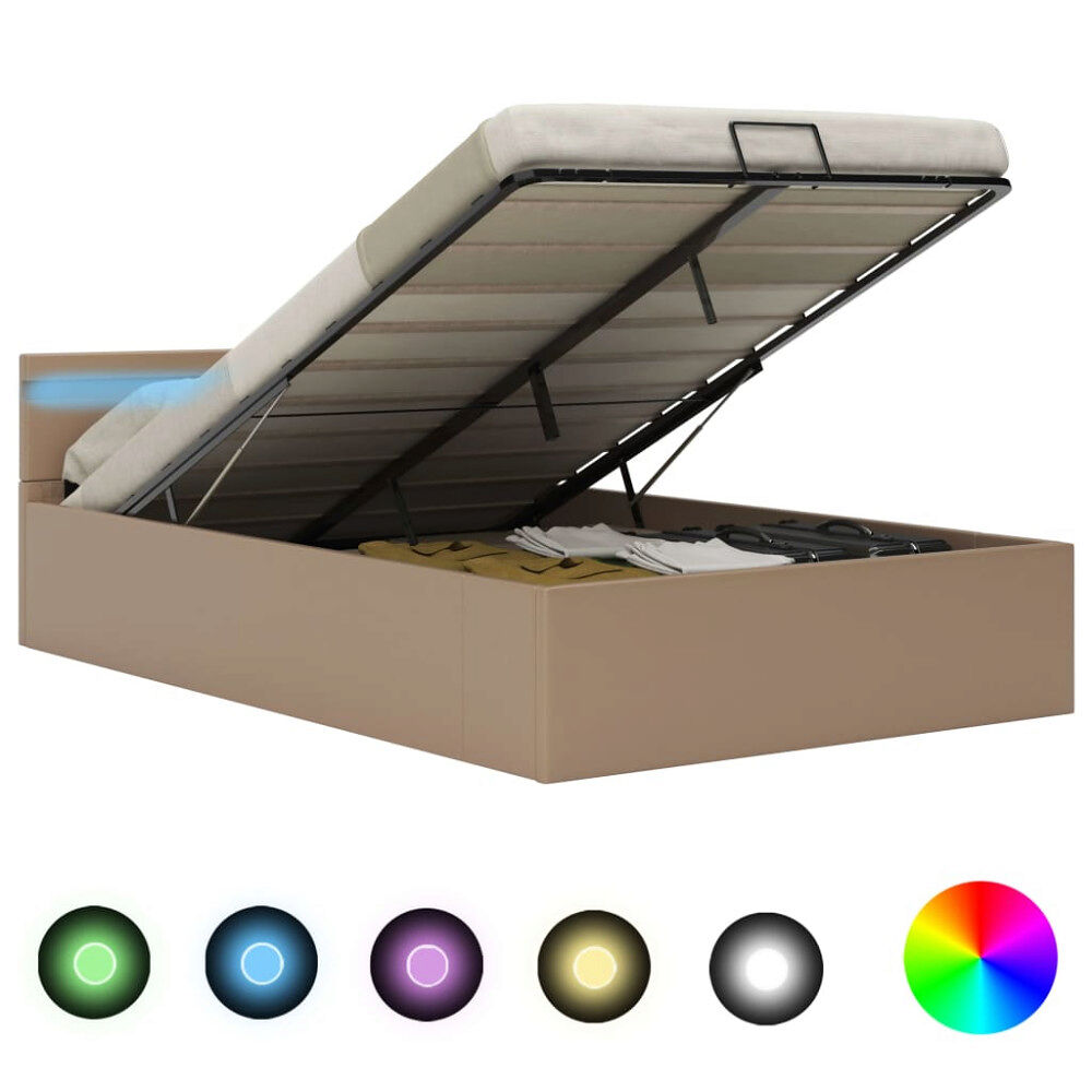 vidaXL Sängram hydraulisk förvaring utan madrass cappuccino 140x200 cm