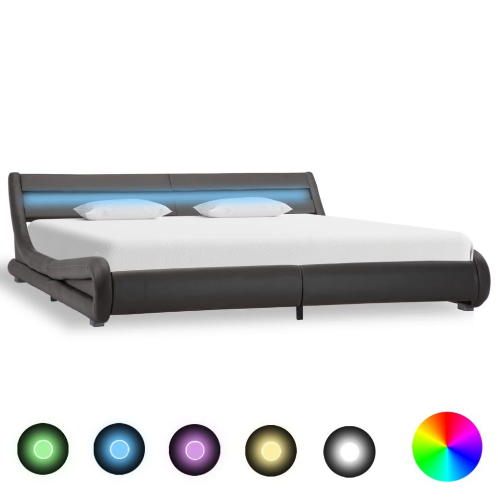 vidaXL Sängram med LEDs utan madrass grå konstläder 180x200 cm