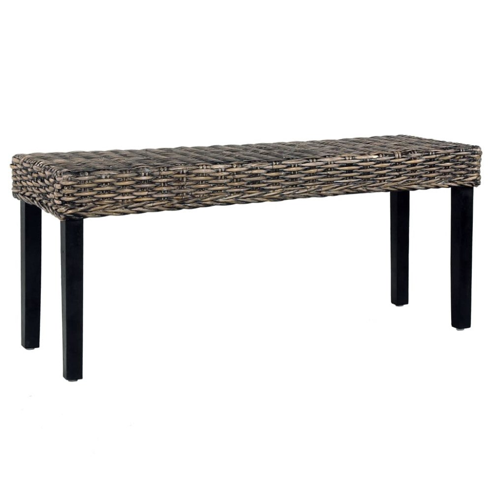 vidaXL Bänk 110 cm svart naturlig kubu-rotting och massivt mahognyträ