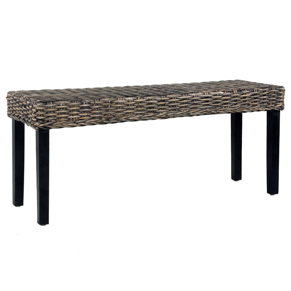 vidaXL Bänk 110 cm svart naturlig kubu-rotting och massivt mahognyträ