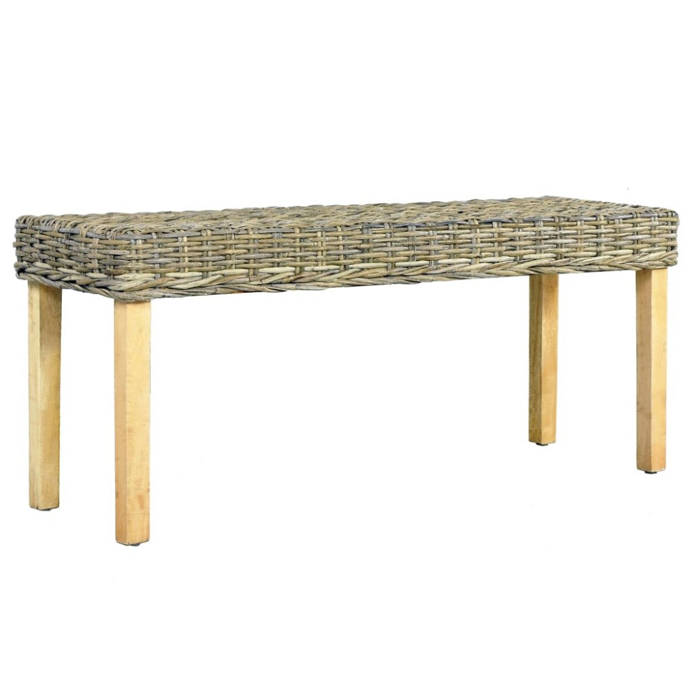 vidaXL Bänk 110 cm naturlig kubu-rotting och massivt mahognyträ