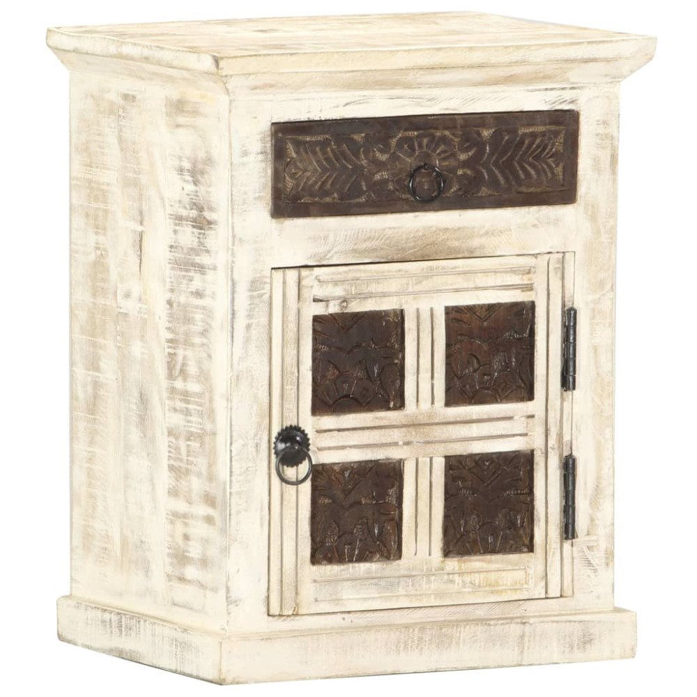 vidaXL Sängbord vit 40x30x50 cm massivt mangoträ