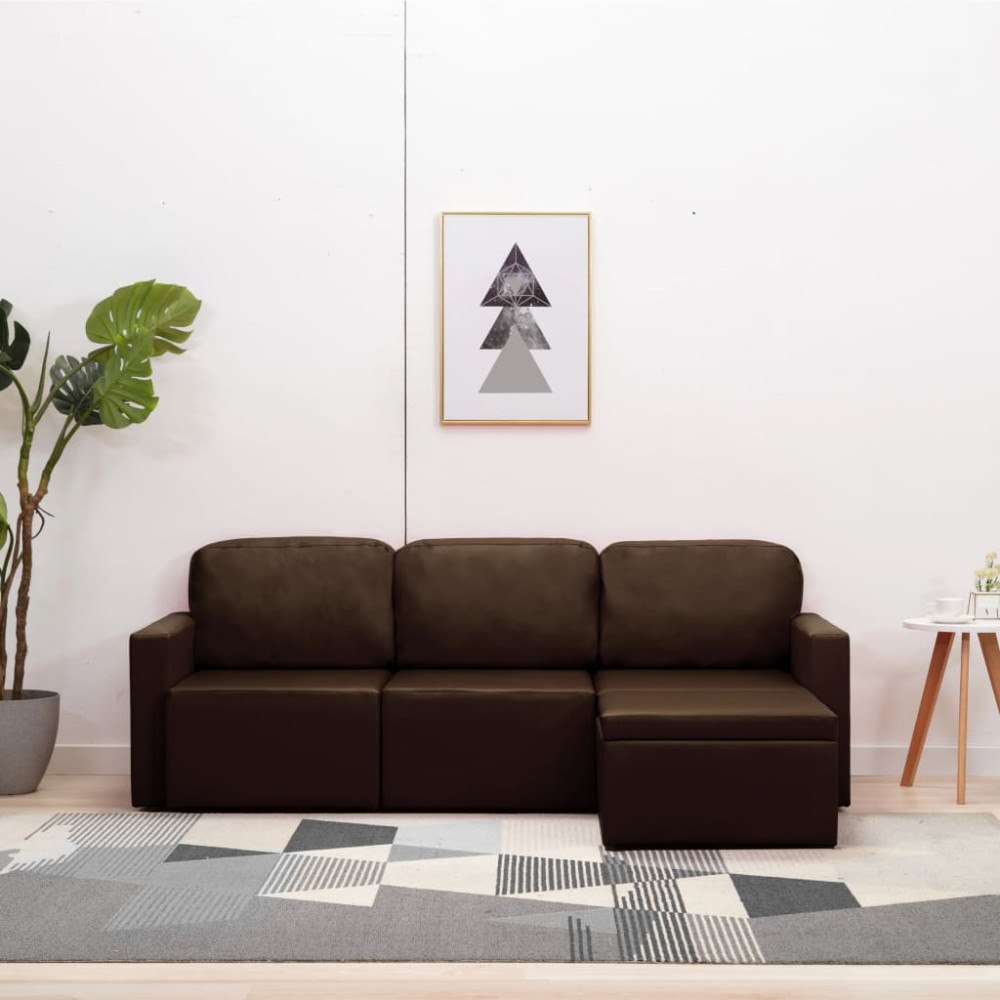 vidaXL Bäddsoffa modulär 3-sits brun konstläder