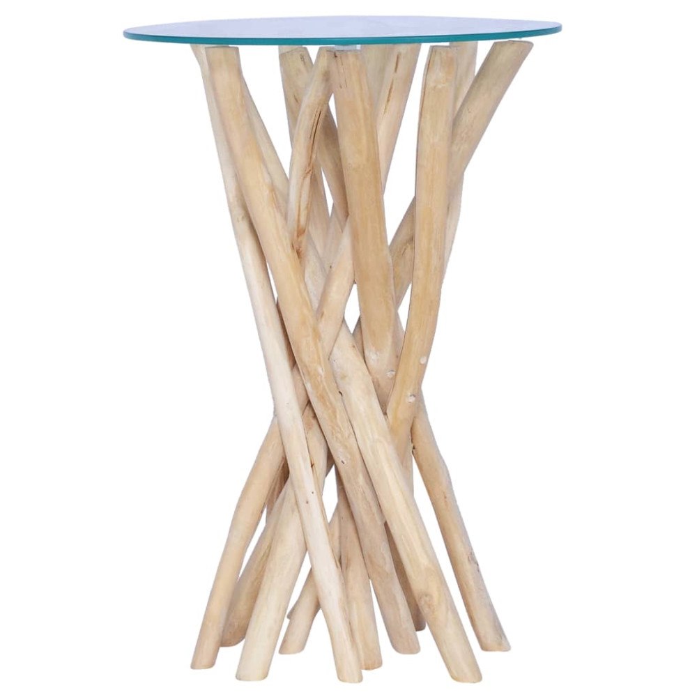 vidaXL Soffbord med glasskiva 35x35x50 cm massiv teak