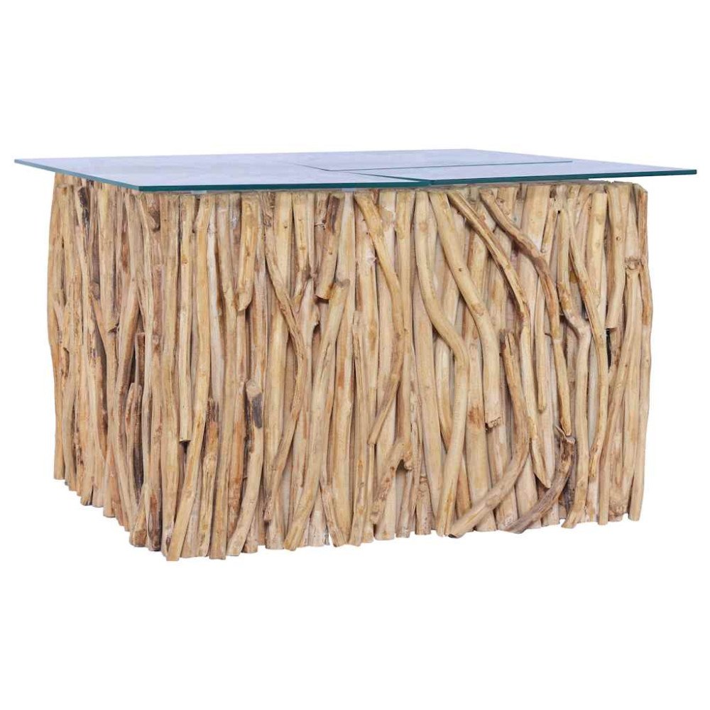 vidaXL Soffbord med glasskiva 66x66x40 cm massiv teak