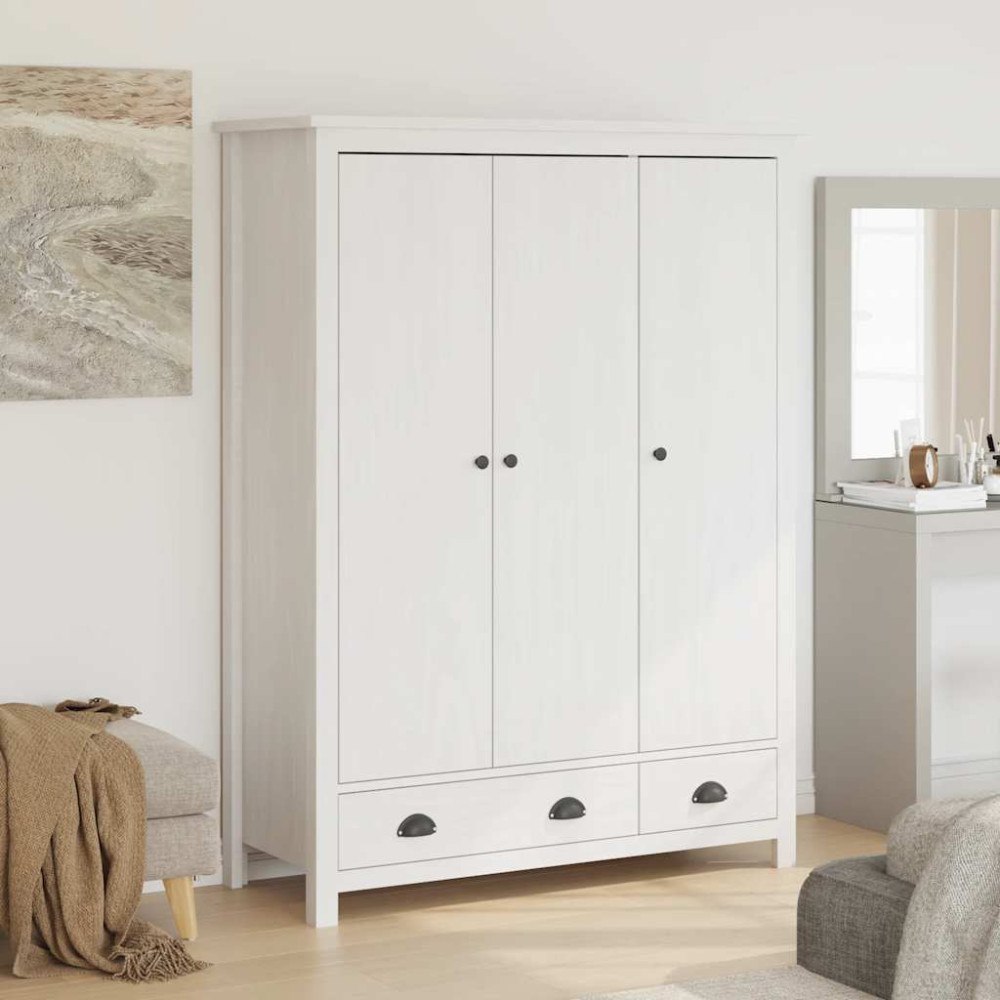vidaXL Garderob 3 dörrar Hill vit 127x50x170 cm massiv furu
