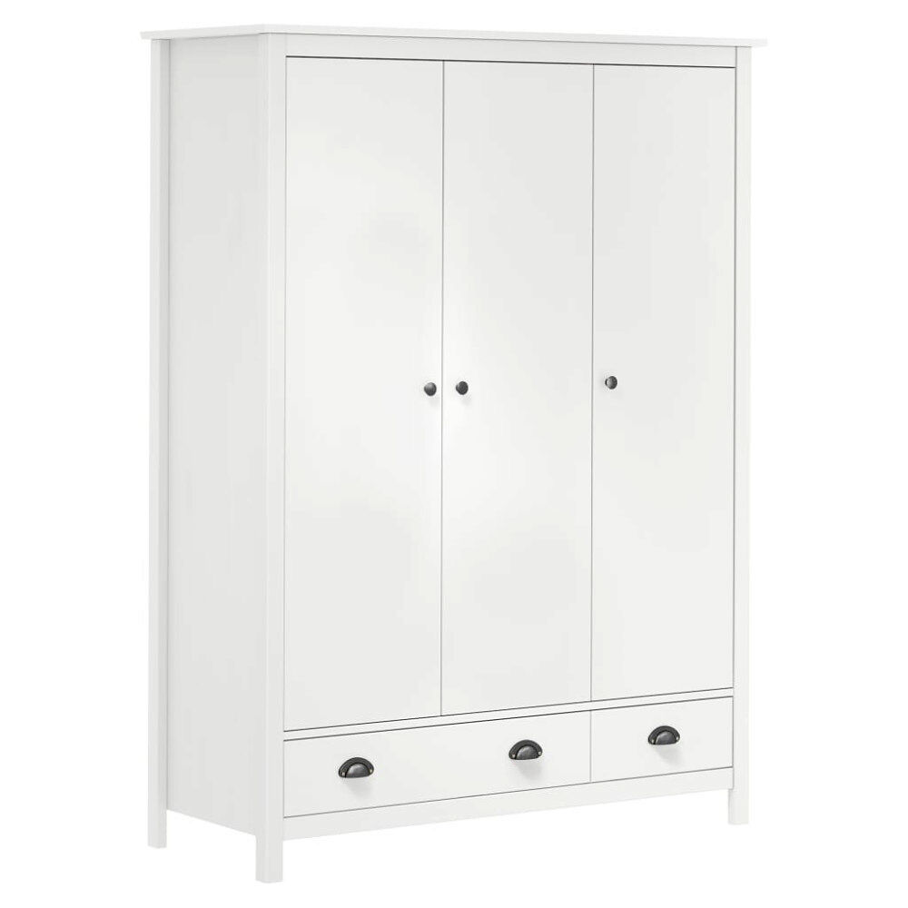 vidaXL Garderob 3 dörrar Hill vit 127x50x170 cm massiv furu