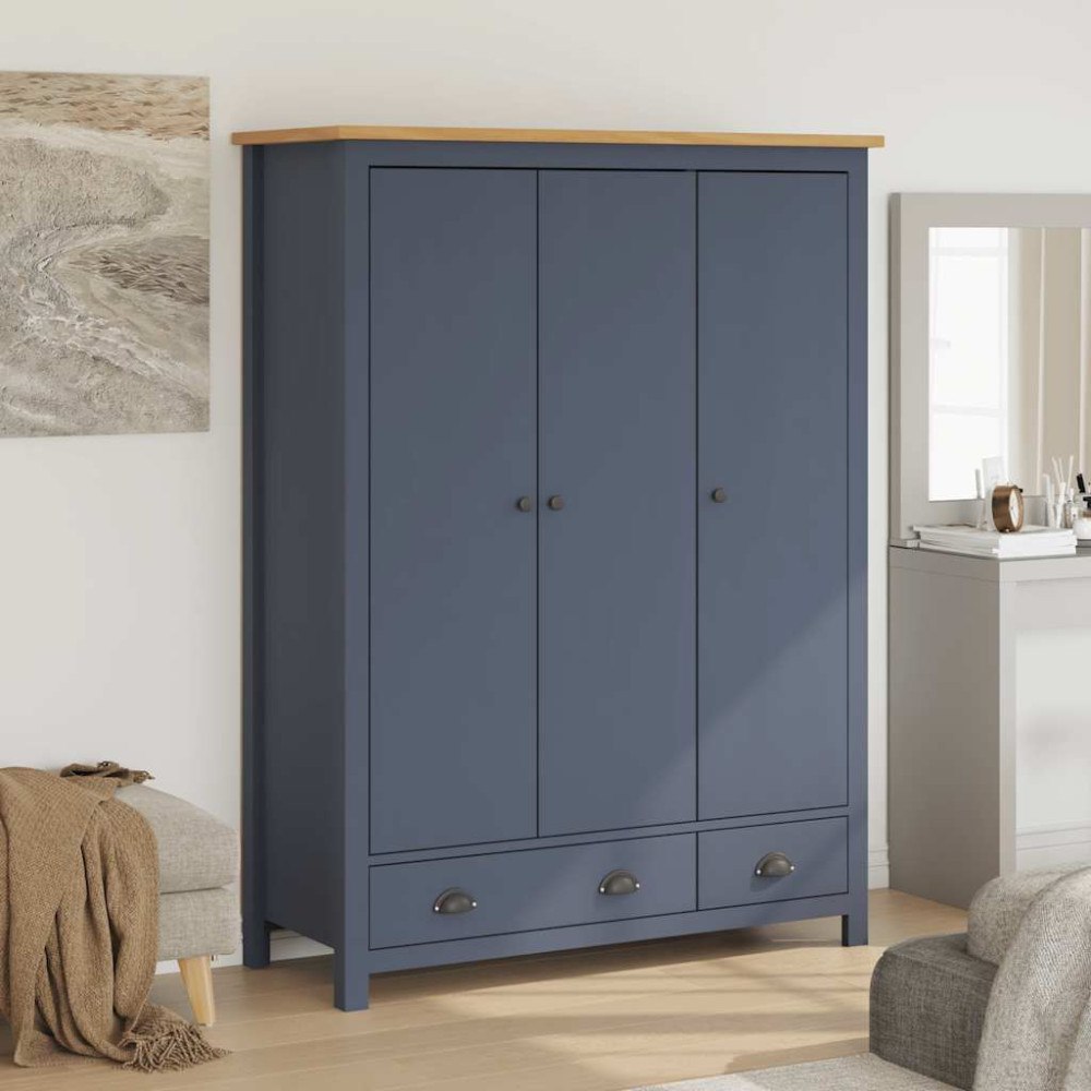 vidaXL Garderob 3 dörrar Hill grå 127x50x170 cm massiv furu