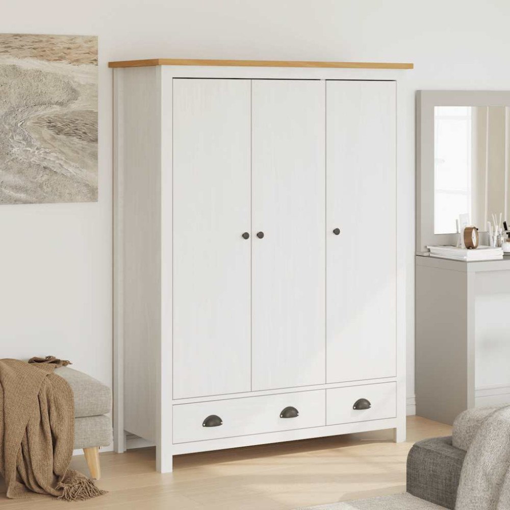 vidaXL Garderob 3 dörrar Hill vit 127x50x170 cm massiv furu