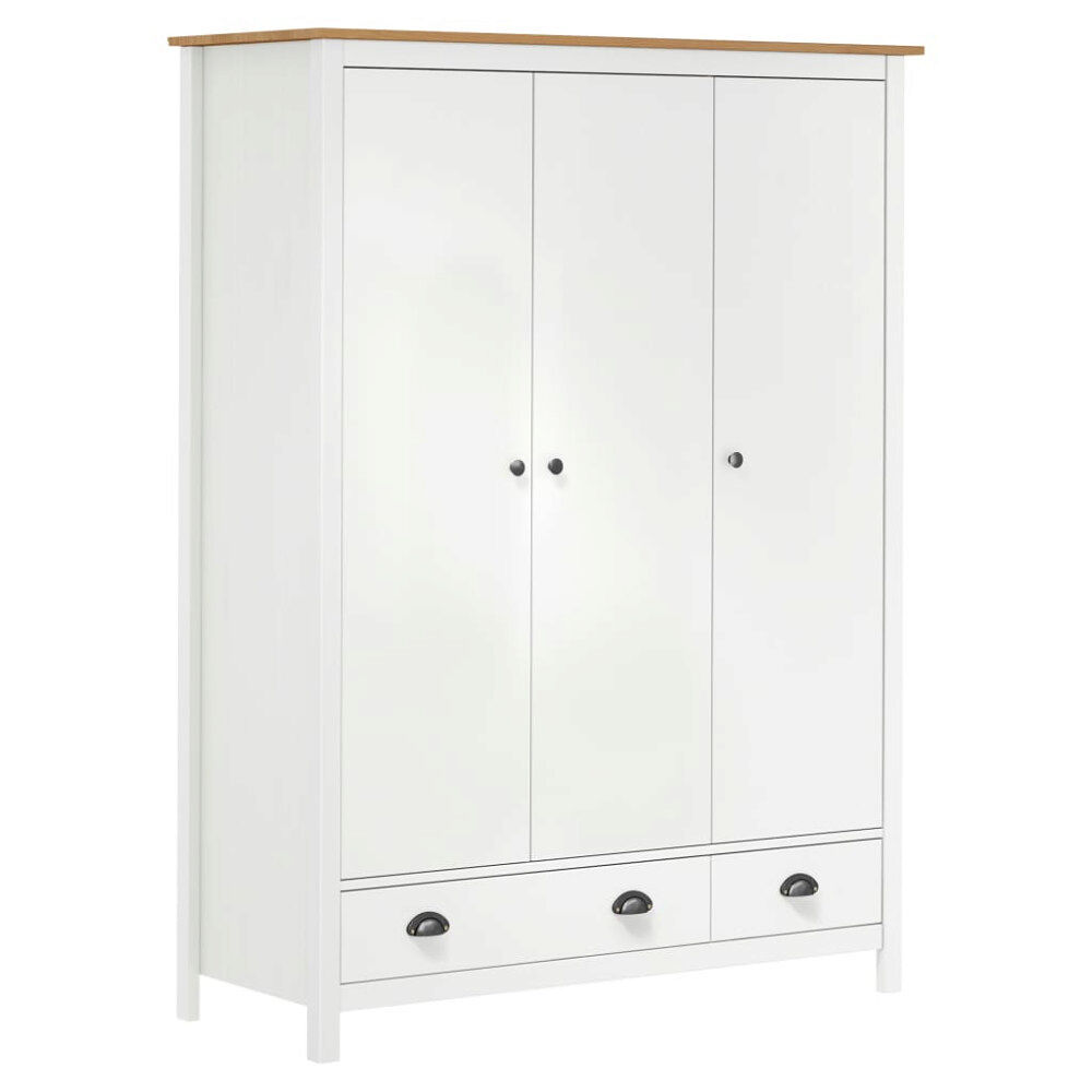 vidaXL Garderob 3 dörrar Hill vit 127x50x170 cm massiv furu