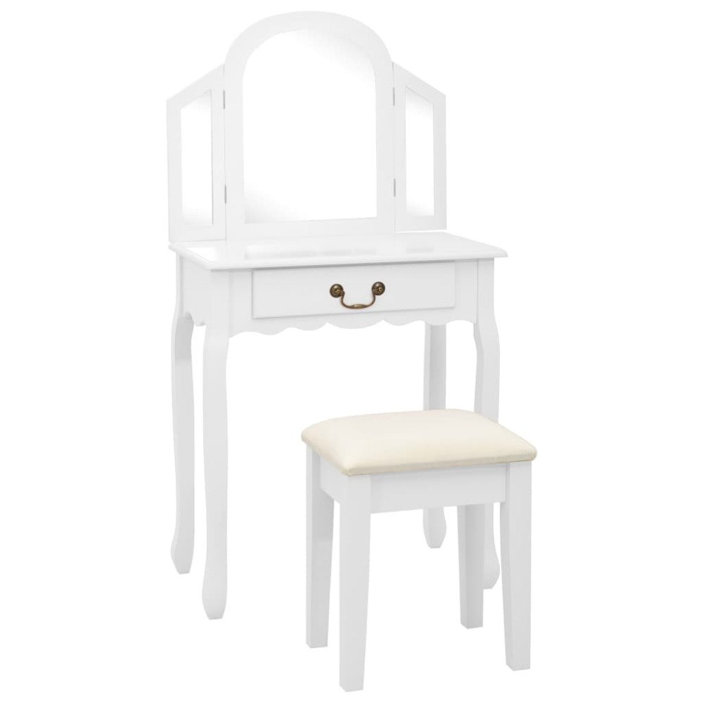 vidaXL Sminkbord med pall vit 65x36x128 cm kejsarträ MDF