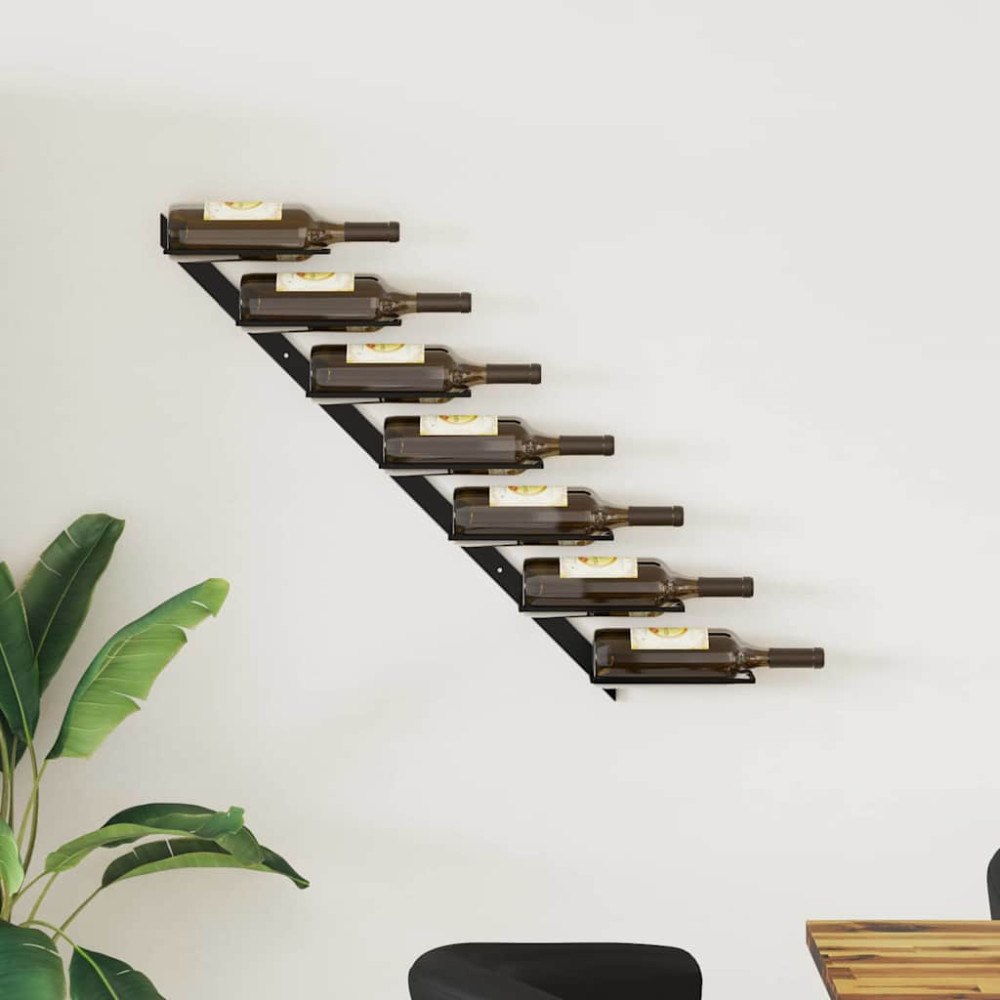 vidaXL Väggmonterat vinställ för 7 flaskor svart metall