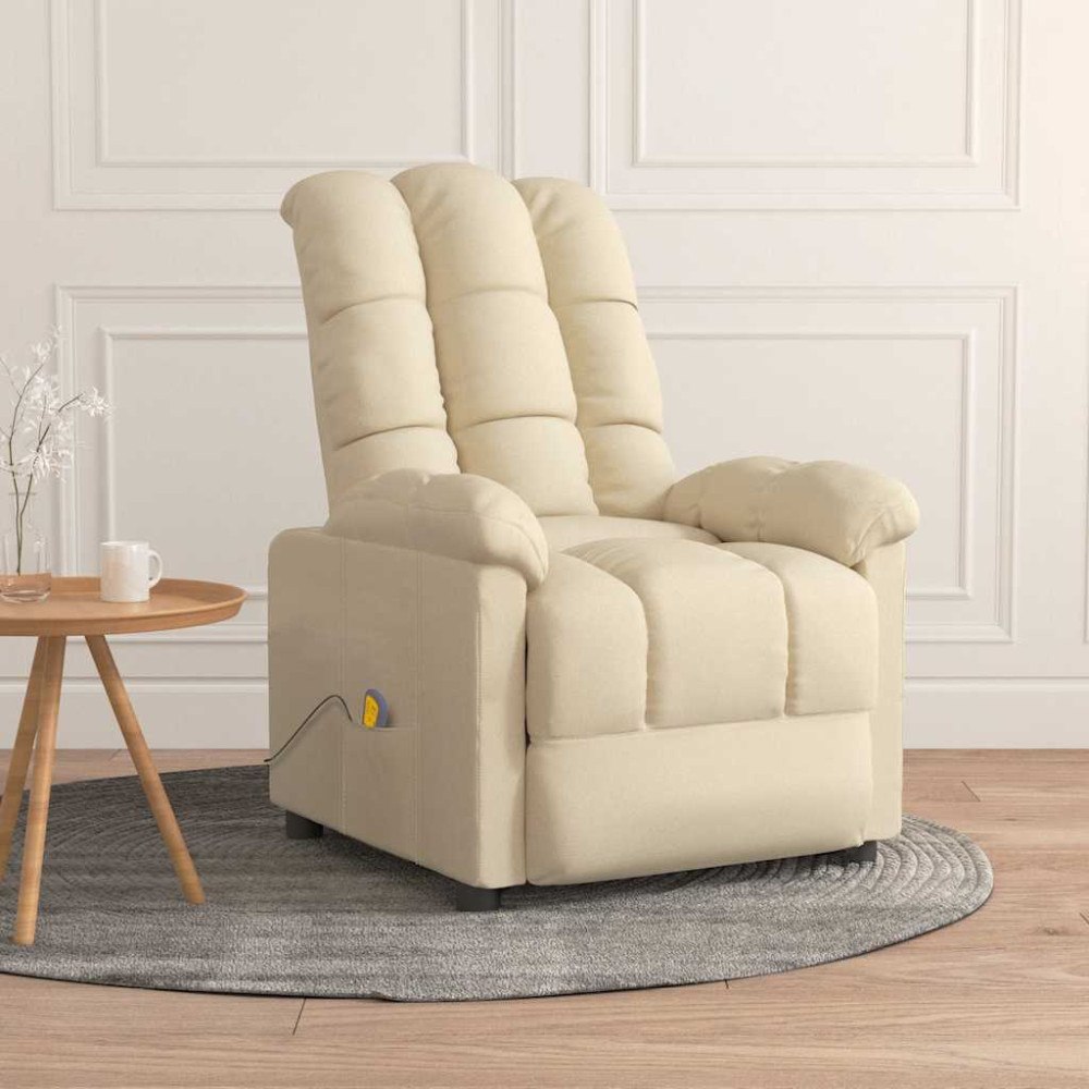vidaXL Massagefåtölj gräddvit tyg