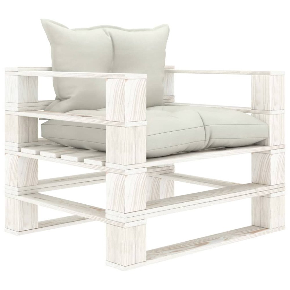 vidaXL Pallsoffa med beige dynor trä