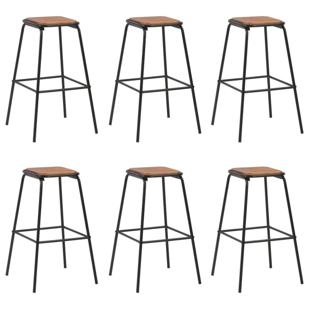 vidaXL Barstolar 6 st svart massiv furu och stål