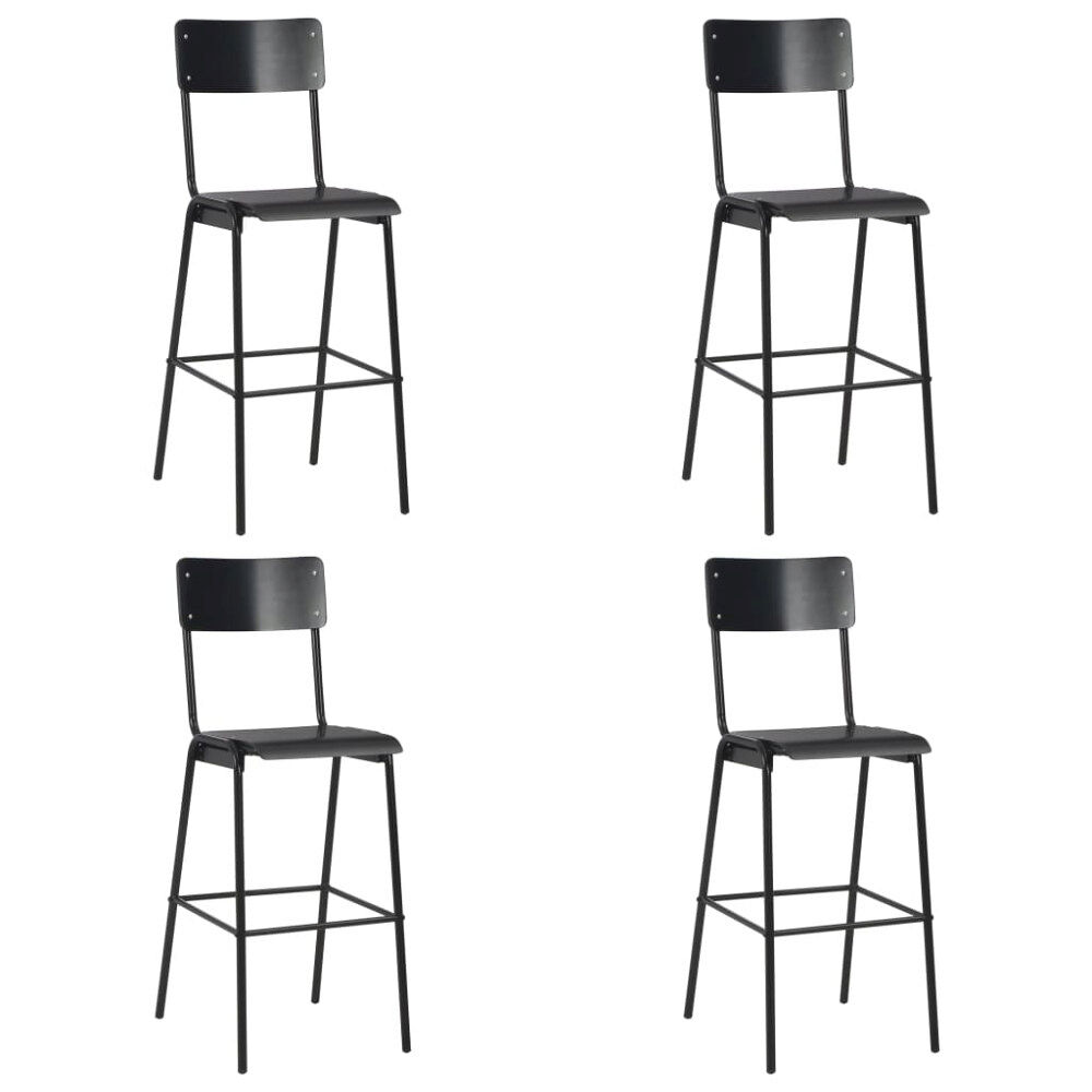 vidaXL Barstolar 4 st svart massiv plywood stål
