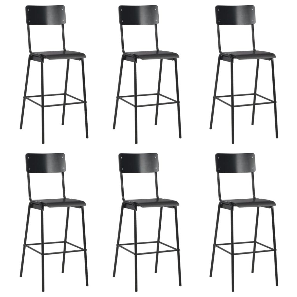vidaXL Barstolar 6 st svart massiv plywood stål