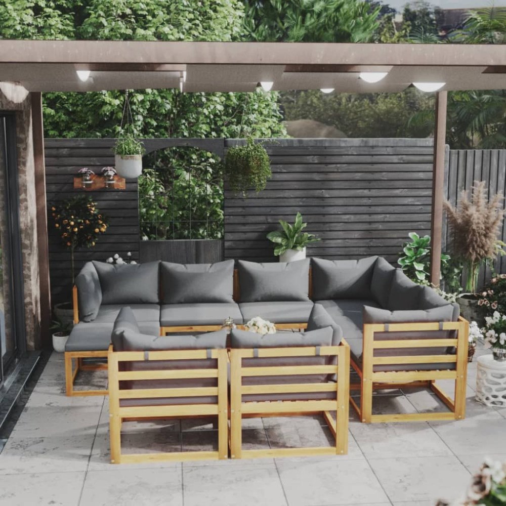 vidaXL Loungegrupp för trädgården med dynor 10 delar massivt akaciaträ
