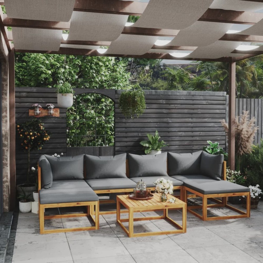 vidaXL Loungegrupp för trädgården med dynor 7 delar massivt akaciaträ
