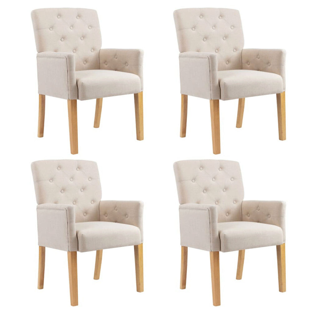 vidaXL Matstolar med armstöd 4 st beige tyg