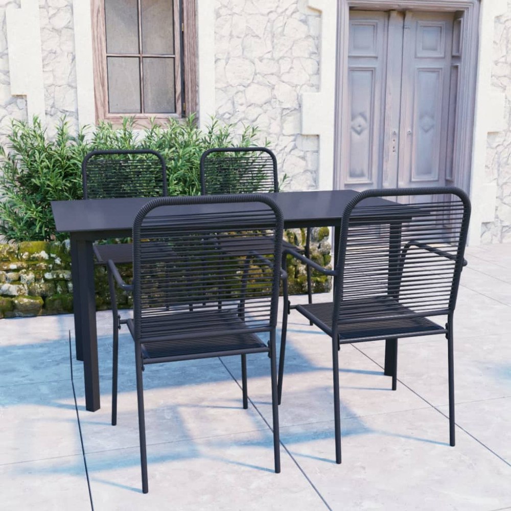 vidaXL Matgrupp för trädgården 5 delar svart glas och stål