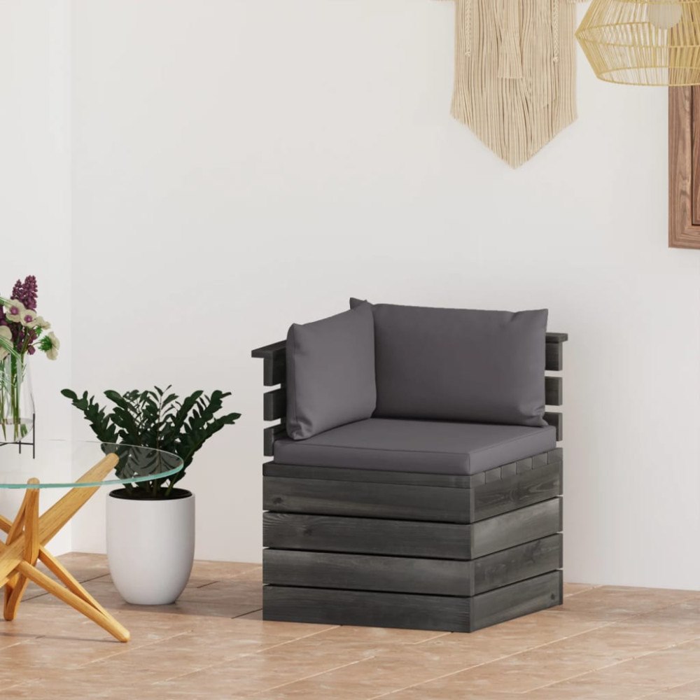 vidaXL Hörnsektion med dynor till pallsoffa furu