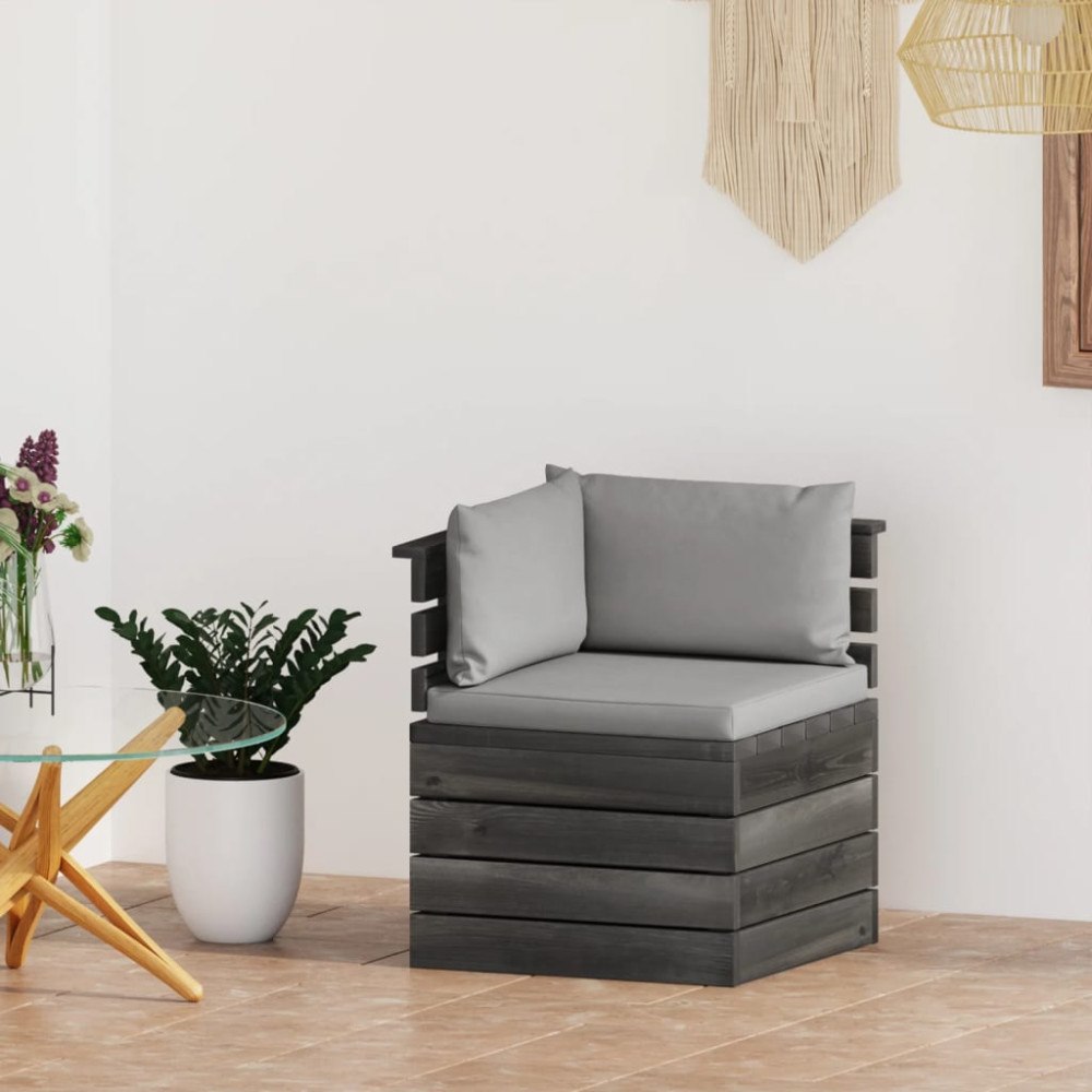 vidaXL Hörnsektion med dynor till pallsoffa furu