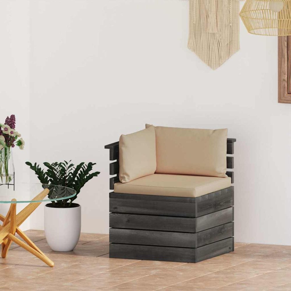 vidaXL Hörnsektion med dynor till pallsoffa furu