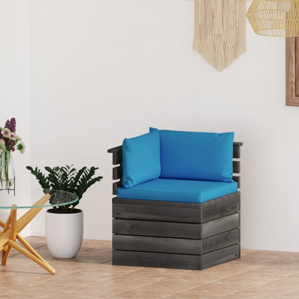 vidaXL Hörnsektion med dynor till pallsoffa furu