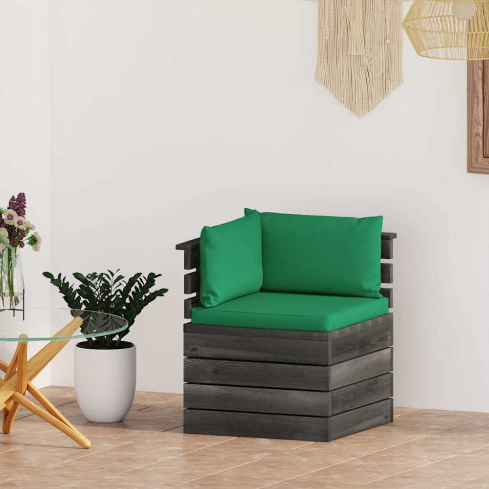 vidaXL Hörnsektion med dynor till pallsoffa furu