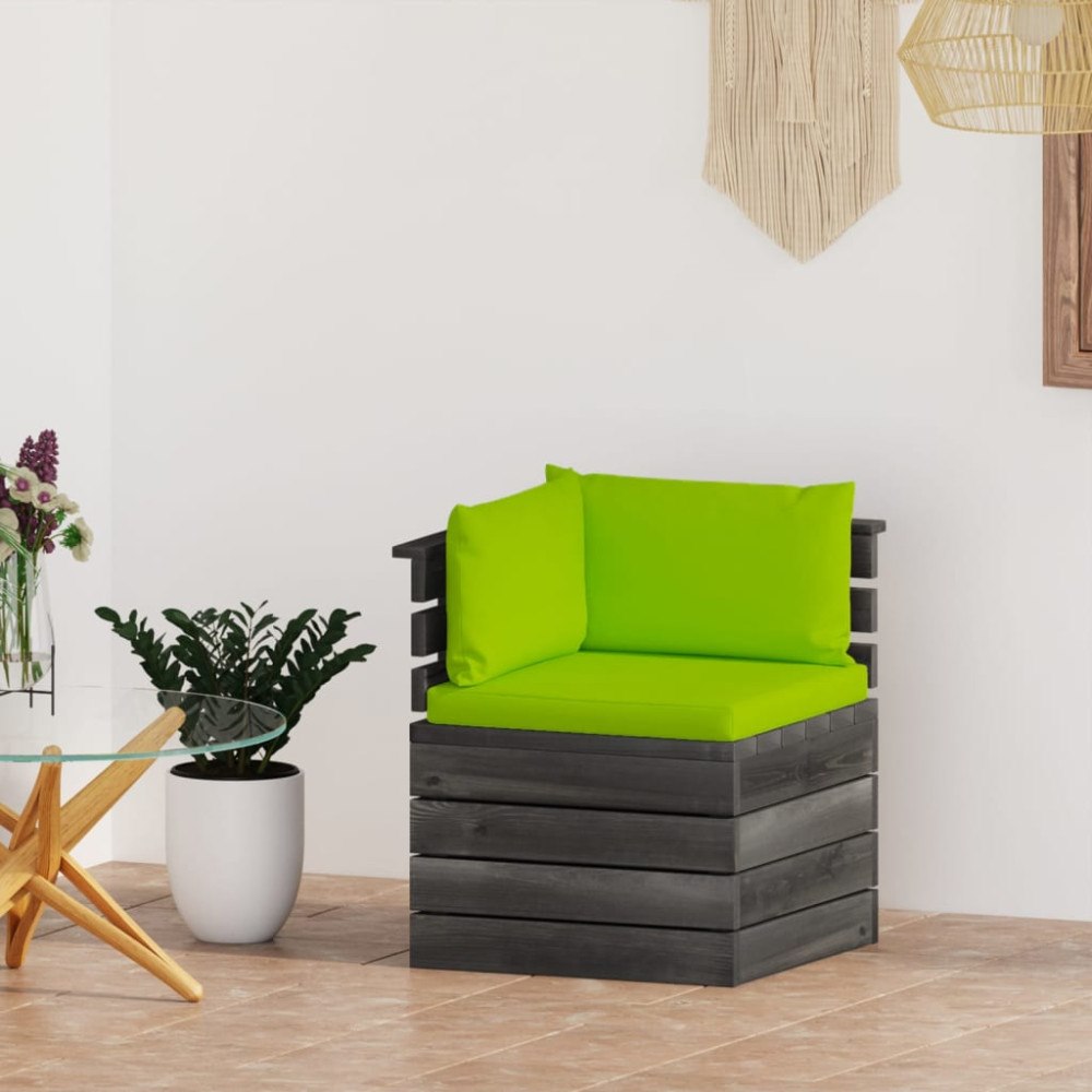 vidaXL Hörnsektion med dynor till pallsoffa furu