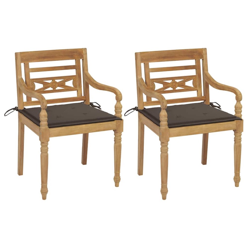 vidaXL Bataviastolar 2 st med taupe dynor massiv teak