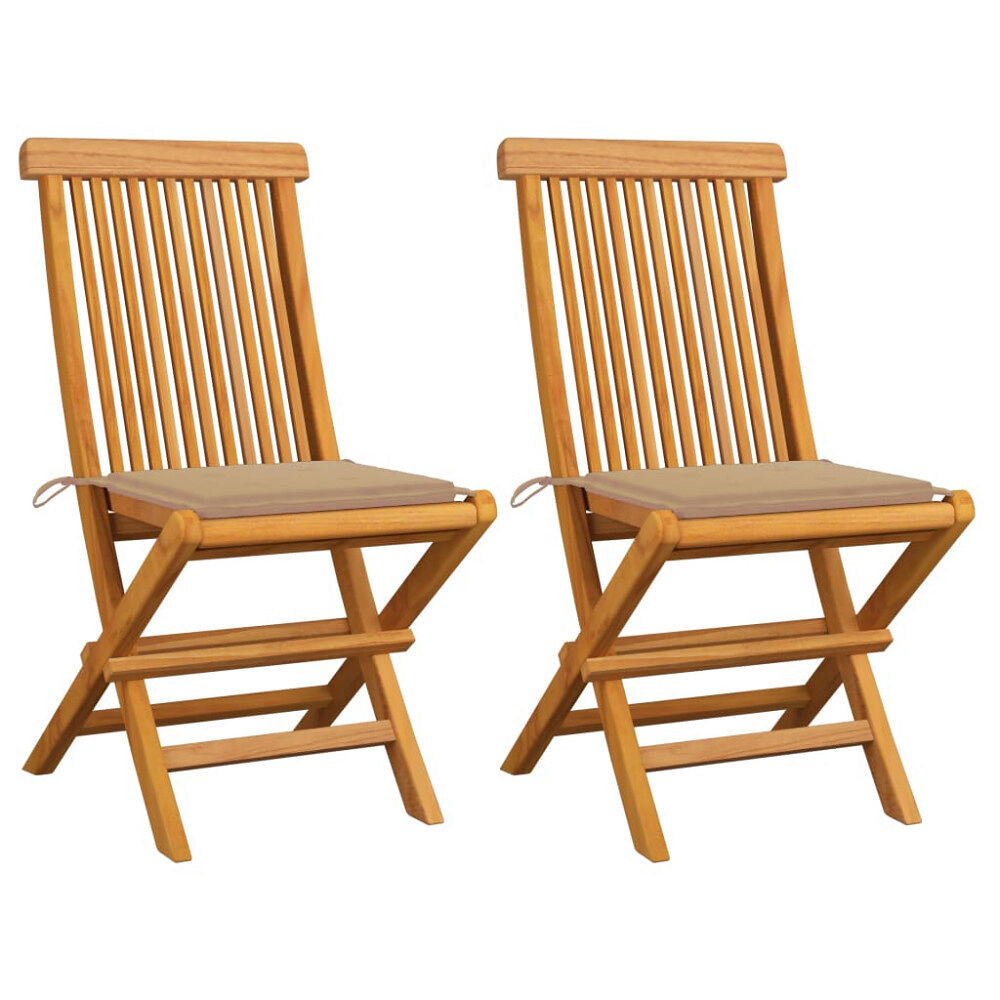 vidaXL Trädgårdsstolar med beige dynor 2 st massivt teakträ