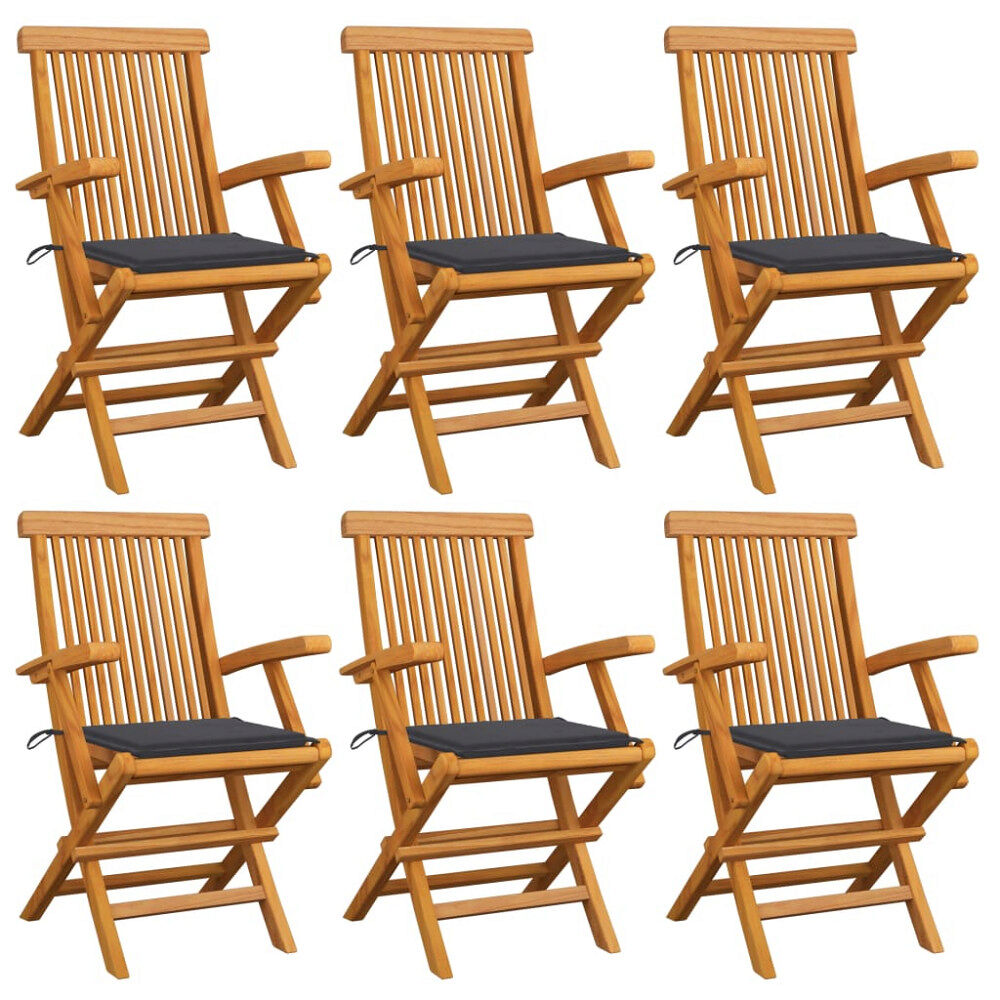 vidaXL Trädgårdsstolar med antracita dynor 6 st massiv teak