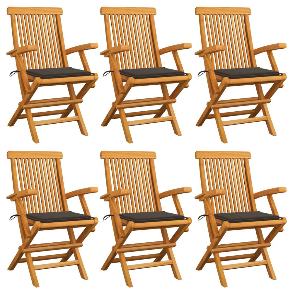 vidaXL Trädgårdsstolar med taupe dynor 6 st massiv teak