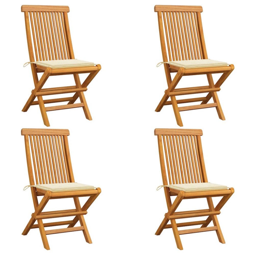 vidaXL Trädgårdsstolar med gräddvita dynor 4 st massiv teak
