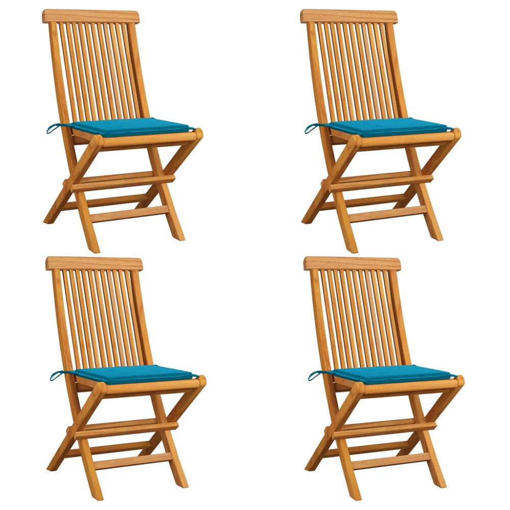 vidaXL Trädgårdsstolar med blåa dynor 4 st massiv teak