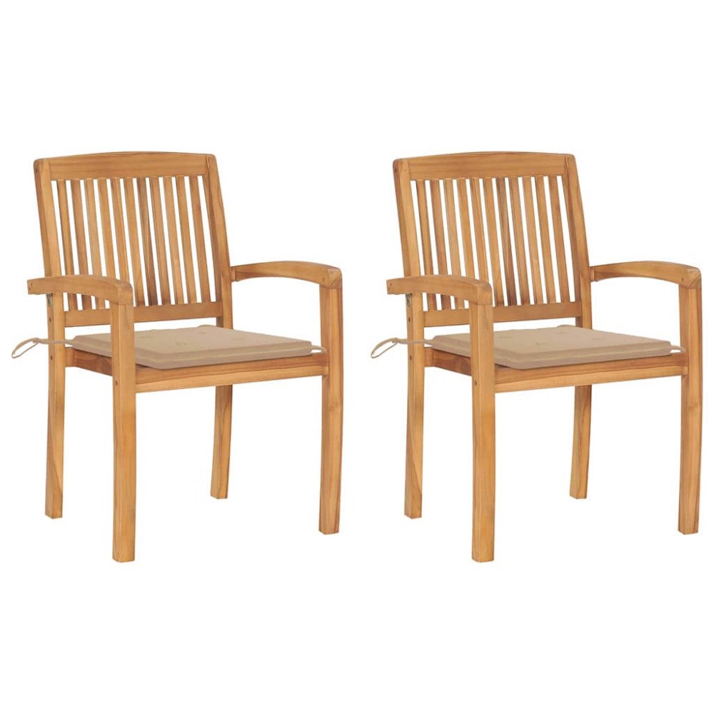 vidaXL Trädgårdsstolar med beige dynor 2 st massiv teak